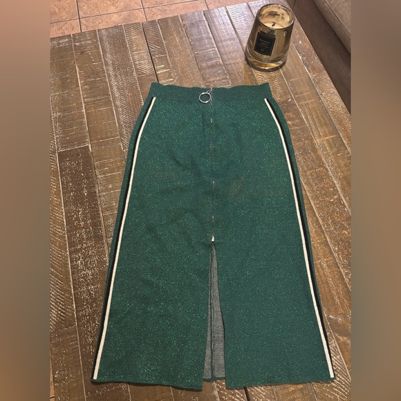 SUNCOO Dresses & Skirts - SUNCOO Glitter Green Pencil Skirt with Black & White Stripes❤️😎